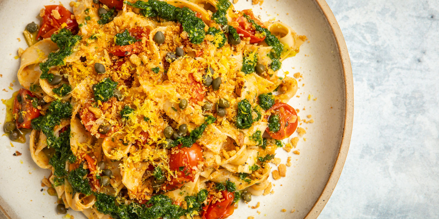Amalfi Scialatielli with Tomatoes, Anchovies and Persillade Drizzle Recipe - Great British Chefs-image