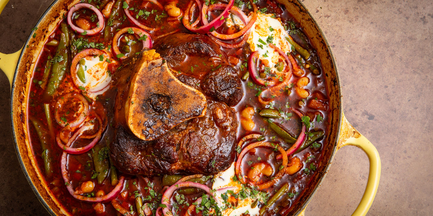 Beer-Braised Beef and White Bean Chilli with Spring Vegetables Recipe - Great British Chefs