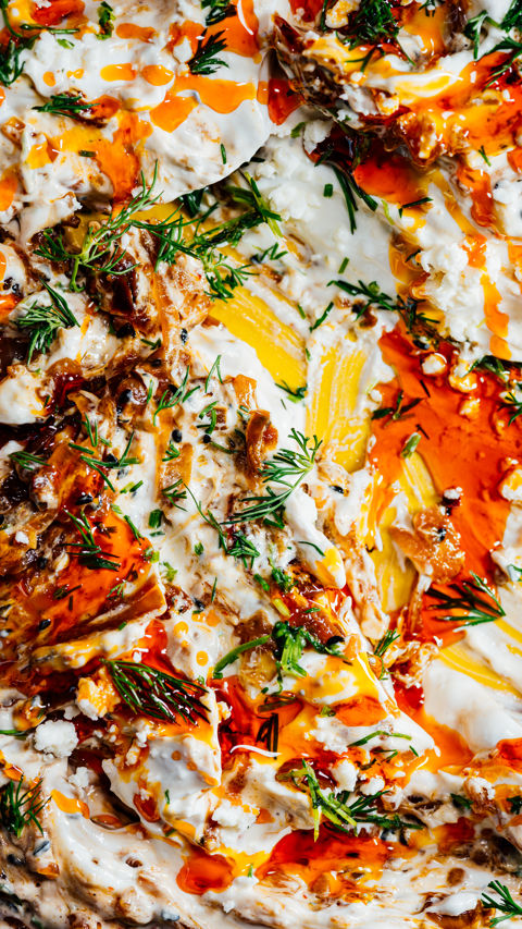 Caramelised shallot and feta-labneh dip recipe reel