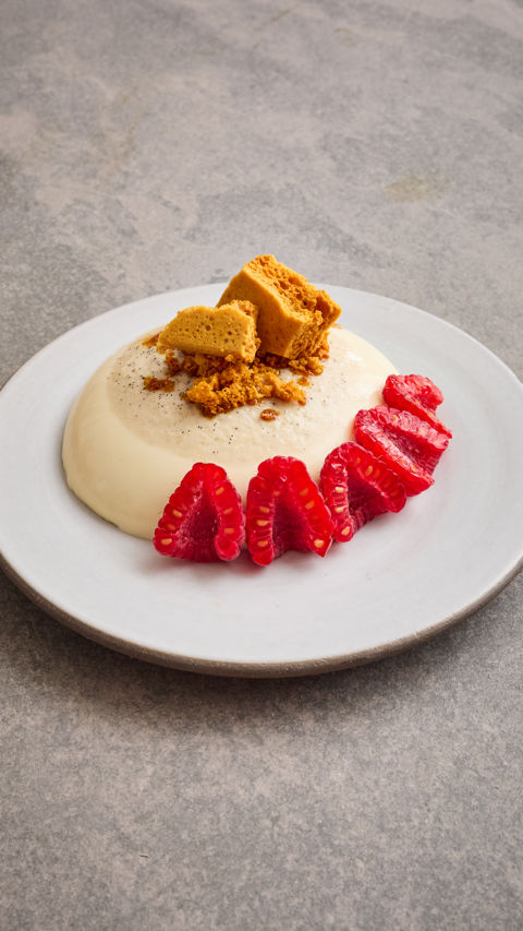 Tahini panna cotta with honeycomb crunch recipe reel